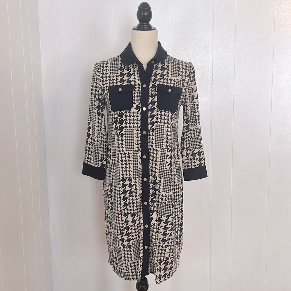 Tommy Hilfiger Women Houndstooth 3/4 Sleeves Dress Size S/P